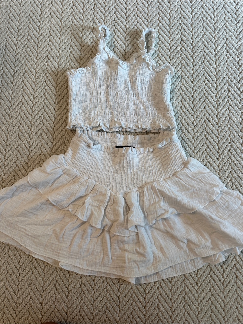Katie J NYC White Two-Piece Ruffle Kids Matching Set